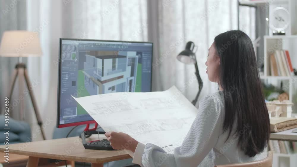 Asian Woman Engineer Opening And Looking At The Blueprint While Designing House On A Desktop At Home. Cyber Games House Design And Decoration
Asian Woman Engineer Opening And Looking At The Blueprint While Designing House On A Desktop At Home. Cyber Games House Design And Decoration
