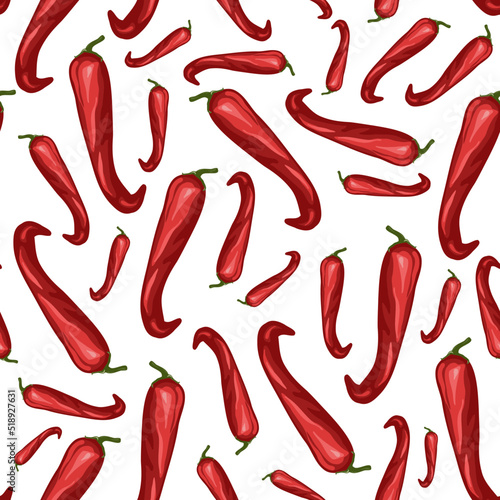 Seamless pattern with red chilli peppers. Vector isolated drawing.