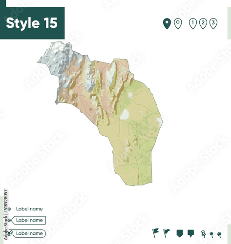 La Rioja Province, Argentina - map with shaded relief, land cover, rivers, lakes, mountains. Biome map. photo