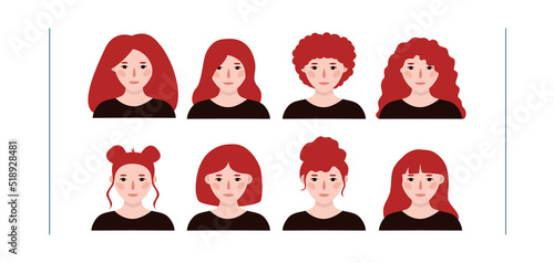 Girls portraits. Set of vector