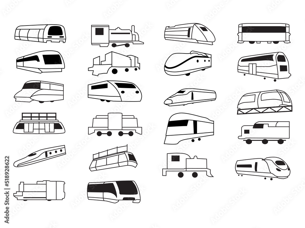 train line art icon set .locomotive outline concept Stock Vector ...