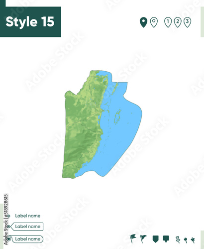 Belize - map with shaded relief, land cover, rivers, lakes, mountains. Biome map.