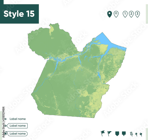 Para, Brazil - map with shaded relief, land cover, rivers, lakes, mountains. Biome map.