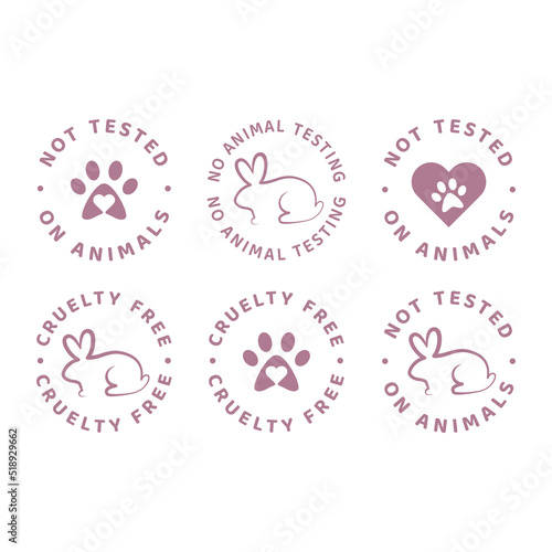 Not tested on animals label set. Circle cruelty free badge with dog paw print and rabbit. photo