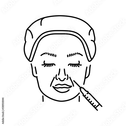 Botulinum therapy of facial wrinkles color line illustration. Hyaluronic injection.