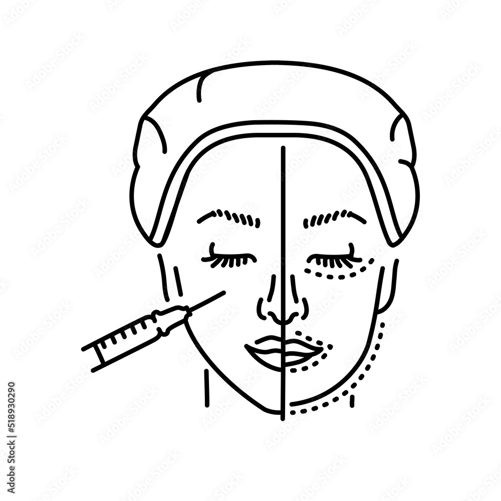 Harmonization of the profile with a filler color line illustration. Hyaluronic injection. Harmonization of the profile with a filler color line illustration. Hyaluronic injection.