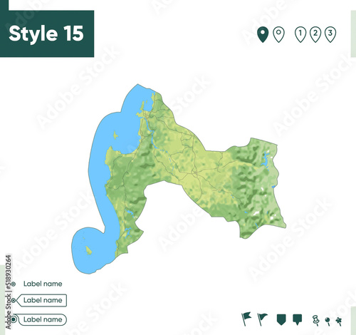 Biobio, Chile - map with shaded relief, land cover, rivers, lakes, mountains. Biome map.