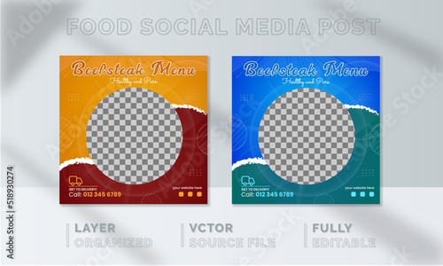 Breakfast healthy Food social media banner design, restaurant business marketing Instagram post template, squire web banner design, food online promotion flyer, poster ads, Sale cover. green vagetable