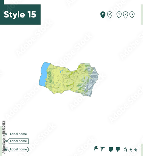 O'Higgins, Chile - map with shaded relief, land cover, rivers, lakes, mountains. Biome map.