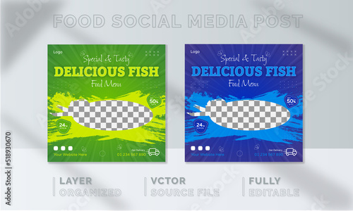 Fish Fry Food social media banner design, restaurant business marketing Instagram post template, squire web banner design, food online promotion flyer, poster ads, Sale cover. Pasta roast beef