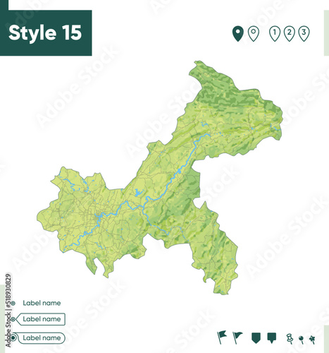 Chongqing, China - map with shaded relief, land cover, rivers, lakes, mountains. Biome map.