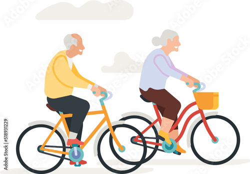 Elderly people riding bicycles. Seniors outdoor activity