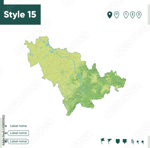 Jilin, China - map with shaded relief, land cover, rivers, lakes, mountains. Biome map.