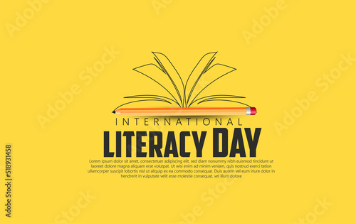 international literacy day on yellow, grey background photo
