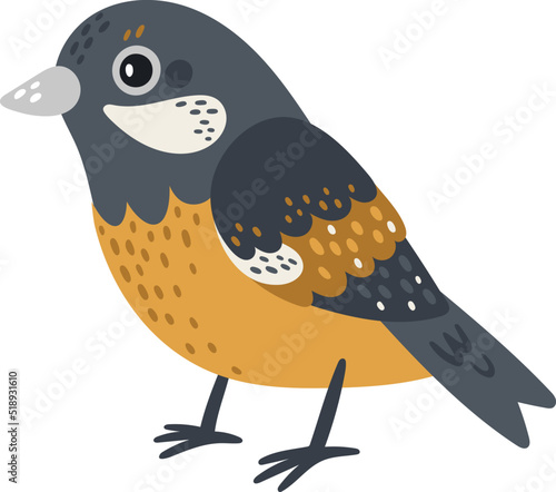 Great tit. Cute yellow winter bird character