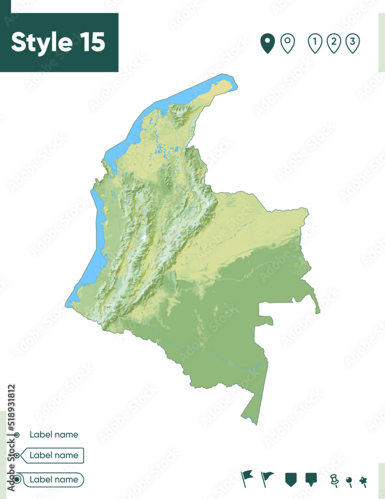 Colombia Map With Shaded Relief Land Cover Rivers Lakes Mountains 1000 F 518931812 ShPcGZEreLf8VjuNMmEH4QjYCQBS7lvd