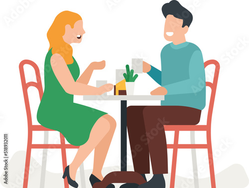 Man and woman talking in cafe. Happy people on date