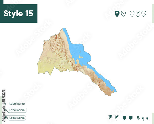 Eritrea - map with shaded relief, land cover, rivers, lakes, mountains. Biome map.