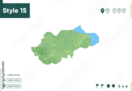 Jambi, Indonesia - map with shaded relief, land cover, rivers, lakes, mountains. Biome map.