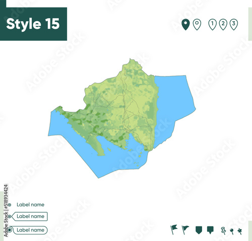 Lampung, Indonesia - map with shaded relief, land cover, rivers, lakes, mountains. Biome map.