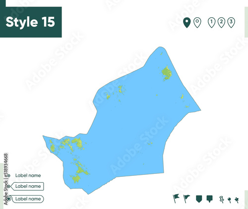 Riau Islands, Indonesia - map with shaded relief, land cover, rivers, lakes, mountains. Biome map.
