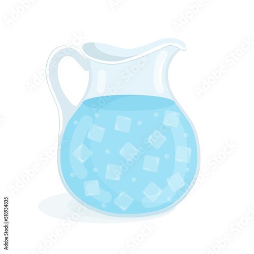 Drinking water in a glass carafe with ice. Vector illustration of a drink in a jug.