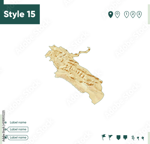 Ilam, Iran - map with shaded relief, land cover, rivers, lakes, mountains. Biome map.