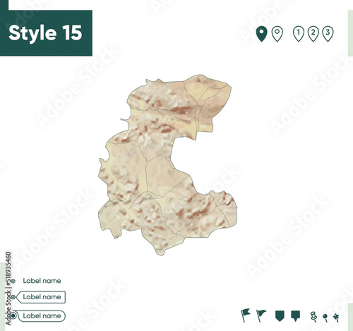 Markazi, Iran - map with shaded relief, land cover, rivers, lakes, mountains. Biome map.