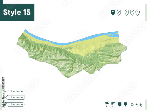 Mazandaran, Iran - map with shaded relief, land cover, rivers, lakes, mountains. Biome map.
