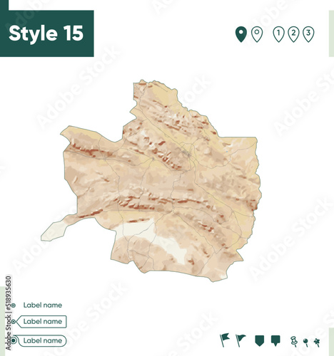 Razavi Khorasan, Iran - map with shaded relief, land cover, rivers, lakes, mountains. Biome map.