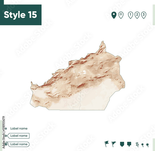 Semnan, Iran - map with shaded relief, land cover, rivers, lakes, mountains. Biome map.