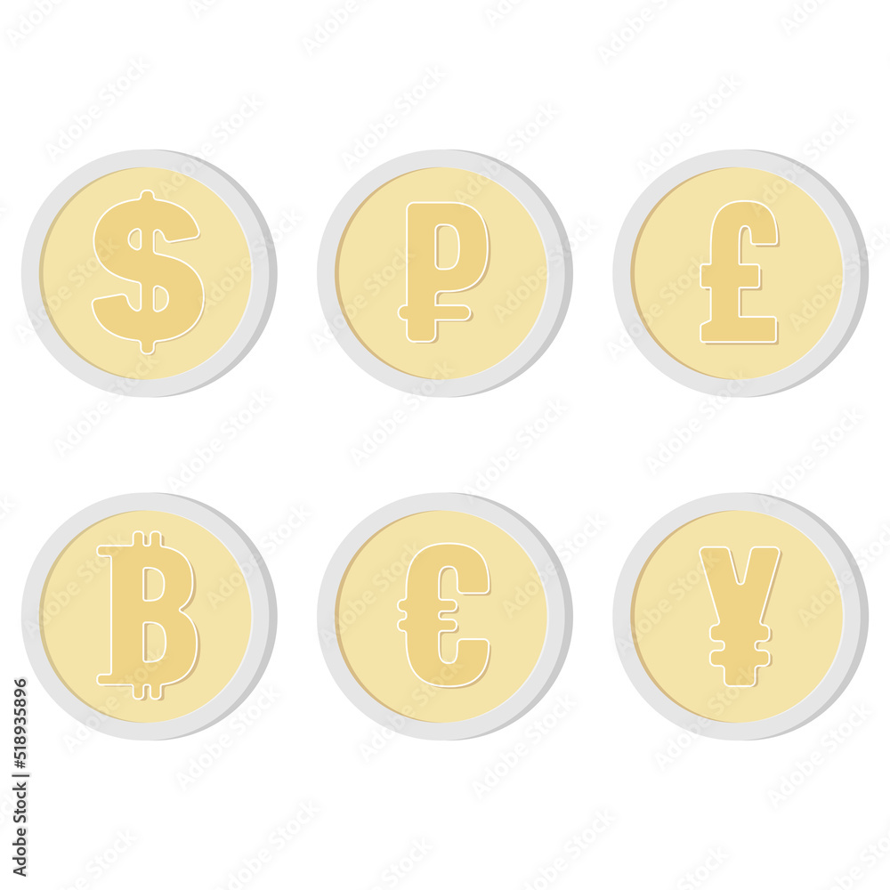 set of gold coins with dollar sign set of gold coins with dollar sign