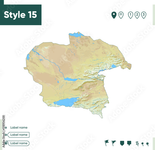 Almaty  Kazakhstan - map with shaded relief  land cover  rivers  lakes  mountains. Biome map.