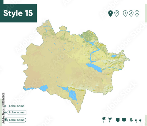 East Kazakhstan, Kazakhstan - map with shaded relief, land cover, rivers, lakes, mountains. Biome map.