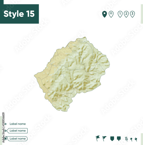 Lesotho - map with shaded relief, land cover, rivers, lakes, mountains. Biome map.