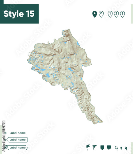 Bayan Olgii, Mongolia - map with shaded relief, land cover, rivers, lakes, mountains. Biome map.