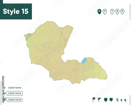 Dornod, Mongolia - map with shaded relief, land cover, rivers, lakes, mountains. Biome map.