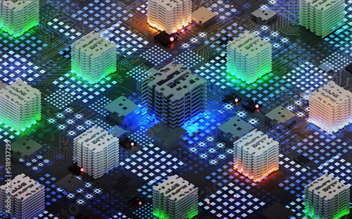 3D rendering illustration Abstract tech background. Computer chip photo