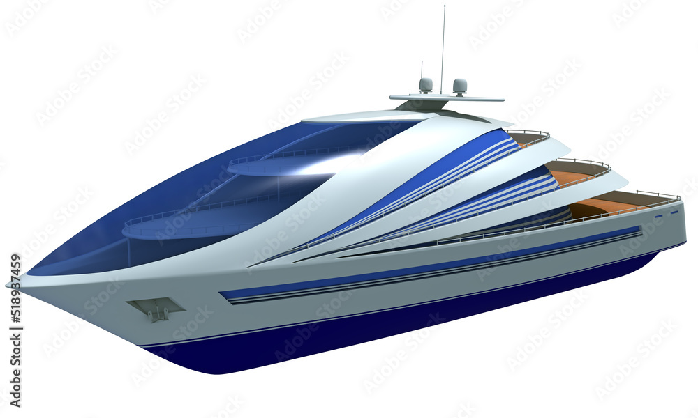 Yacht 3D rendering on white background Yacht 3D rendering on white background