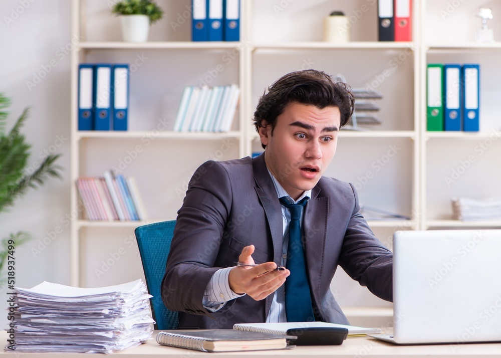 Young male employee working in the office Young male employee working in the office