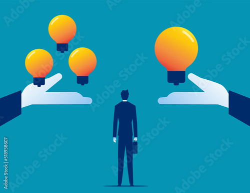 Business person a choice big idea vs many small . Business decisions vector illustration