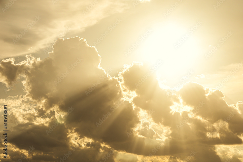 golden sky cloud light rays bright like morning heaven day and god blessing nature background