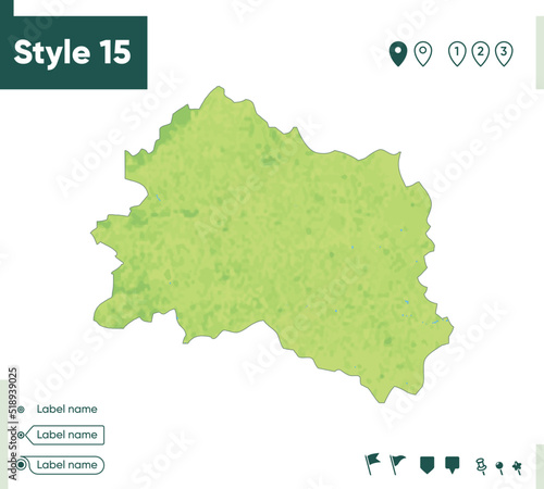 Orel Region, Russia - map with shaded relief, land cover, rivers, lakes, mountains. Biome map.