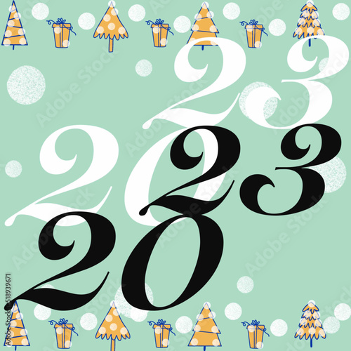 2023 new year congratulations on the year 2023 christmas tree gift snowflakes snowman deer heart star man christmas pattern  water  vector  design  snow  illustration  snowflake  winter  drop  bubble 
