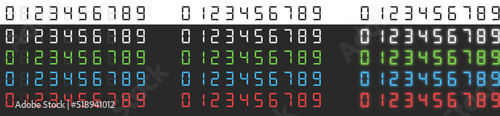 Digital alarm clock numbers digits font set with vector graphics - Design of digital numbers for hours, minutes, second to display time on counter