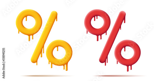 hot discounts, 3d percent sign melting, isolated. Vector illustration