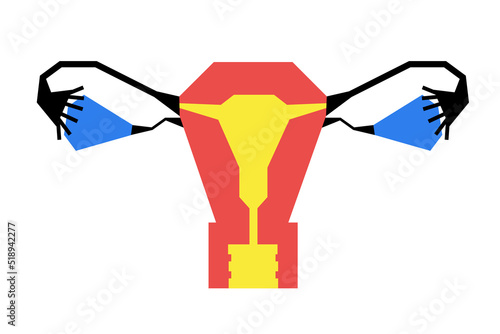 Concept of human uterus anatomy in geometric patchwork style. Graphic composition for advertisement, banner, packaging design.
