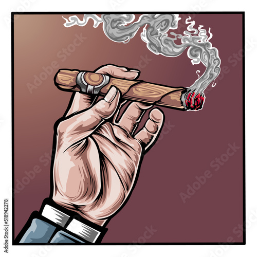 Cartoon businessmen hand holding cigarette. Vector illustration theme smoking
