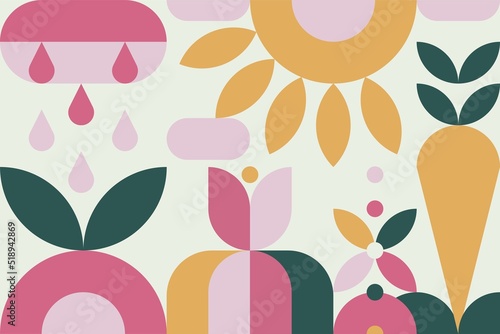 Geometry minimalistic artwork poster with simple shape and figure. Abstract vector pattern design in Scandinavian style. Garden theme