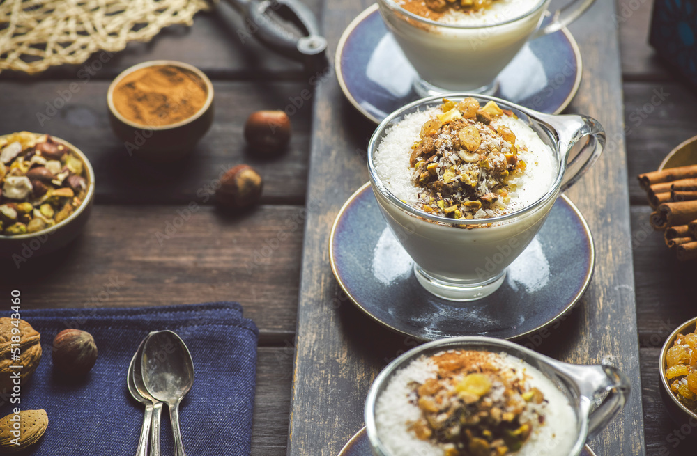 Arabic Cuisine; Traditional Middle Eastern sweet milk pudding 